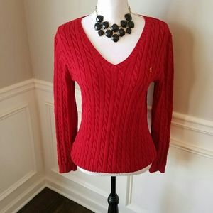 Lauren Ralph Lauren Red Cable Knit V-Neck Sweater